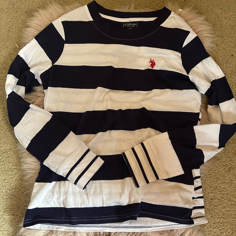 U.S. Polo Assn. Women’s Navy and White Striped Long Sleeve Tee